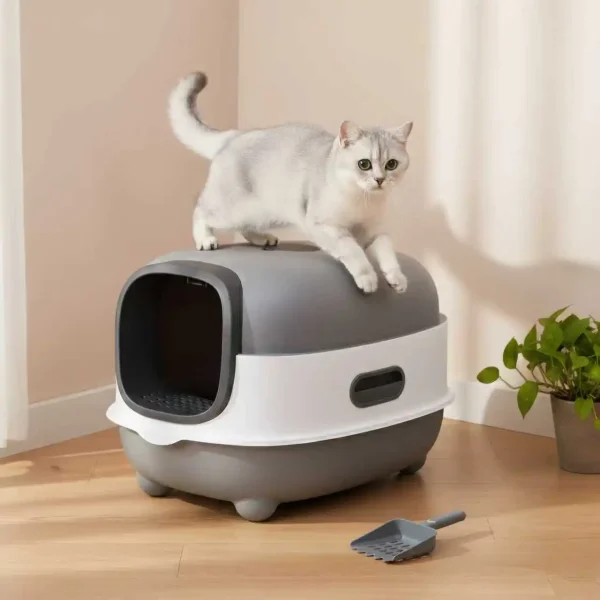 Bingopaw Large Cat Litter Box with Cat Litter Scoop with Lid, Oval.