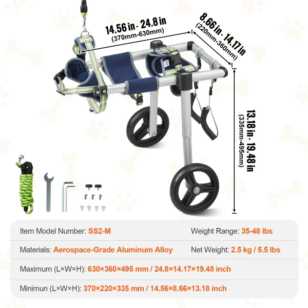 SucceBuy 2 Wheels Dog Wheelchair for Back Legs Pet Wheelchair Dog Cart